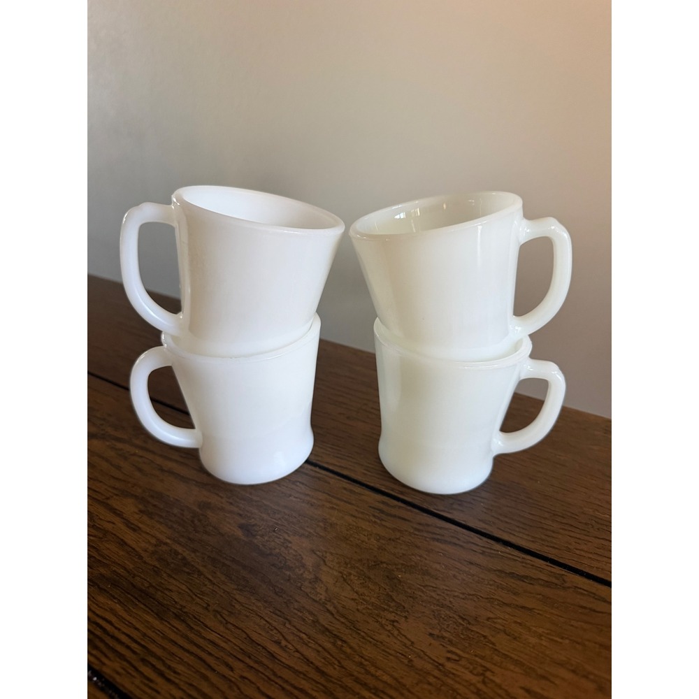 Fire King Mugs White Good Milk Glass D-Handle Vintage Set of 4